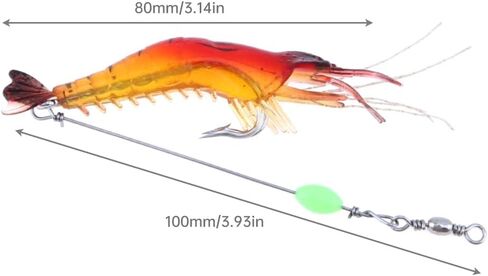 5pcs Soft Luminous Shrimp Lure Set, 5 Colors Shrimp Lures Fishing Bait with Hooks Beads for Bass Trout Catfish Salmon Freshwater Saltwater in Saudi Arabia