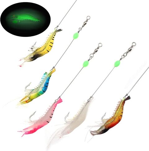 5pcs Soft Luminous Shrimp Lure Set, 5 Colors Shrimp Lures Fishing Bait with Hooks Beads for Bass Trout Catfish Salmon Freshwater Saltwater in Saudi Arabia