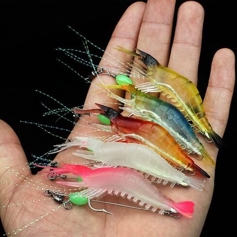 5pcs Soft Luminous Shrimp Lure Set, 5 Colors Shrimp Lures Fishing Bait with Hooks Beads for Bass Trout Catfish Salmon Freshwater Saltwater in Saudi Arabia