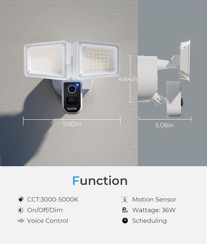 Security Floodlight Camera Outdoor - Flood Lights Camera Wired Motion Lights 2-Way Audio 2K and 150dB Siren 4230 lm 2.4G&5G WiFi Alexa-Compatible 3000-5000K 24/7 Recording for Home Security in Saudi Arabia