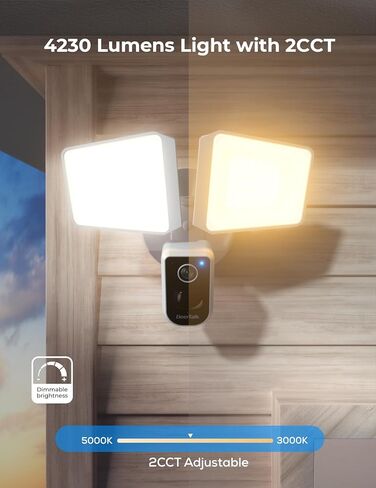 Security Floodlight Camera Outdoor - Flood Lights Camera Wired Motion Lights 2-Way Audio 2K and 150dB Siren 4230 lm 2.4G&5G WiFi Alexa-Compatible 3000-5000K 24/7 Recording for Home Security in Saudi Arabia