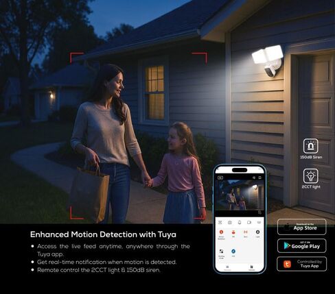Security Floodlight Camera Outdoor - Flood Lights Camera Wired Motion Lights 2-Way Audio 2K and 150dB Siren 4230 lm 2.4G&5G WiFi Alexa-Compatible 3000-5000K 24/7 Recording for Home Security in Saudi Arabia