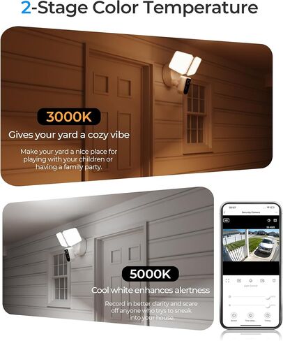 Security Floodlight Camera Outdoor - Flood Lights Camera Wired Motion Lights 2-Way Audio 2K and 150dB Siren 4230 lm 2.4G&5G WiFi Alexa-Compatible 3000-5000K 24/7 Recording for Home Security in Saudi Arabia