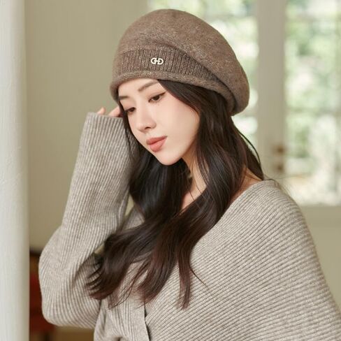 Women's Autumn Winter Warm Elegant Beret Fashion Versatile Knitted Japanese Artist Hat Cold Resistant British Style Hat in Saudi Arabia