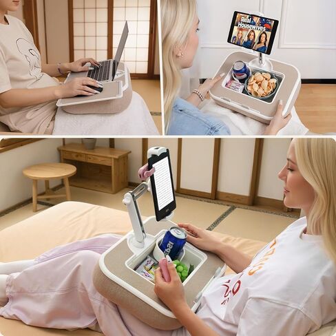 Tablet Pillow Stand,Phone Holder for Bed,Laptop Lap Desk with Snack Bowl,360° Rotating Clip Compatible with 4.7-13" iPad/Kindle/Phone,11-15" Laptop,Hands-Free Reading and Relaxation on Bed(Khaki) in Saudi Arabia