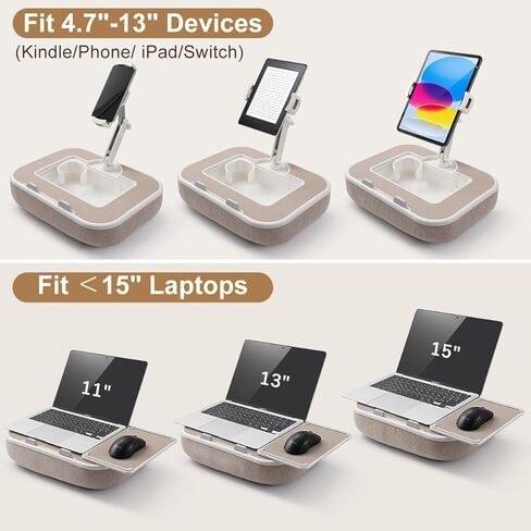Tablet Pillow Stand,Phone Holder for Bed,Laptop Lap Desk with Snack Bowl,360° Rotating Clip Compatible with 4.7-13" iPad/Kindle/Phone,11-15" Laptop,Hands-Free Reading and Relaxation on Bed(Khaki) in Saudi Arabia