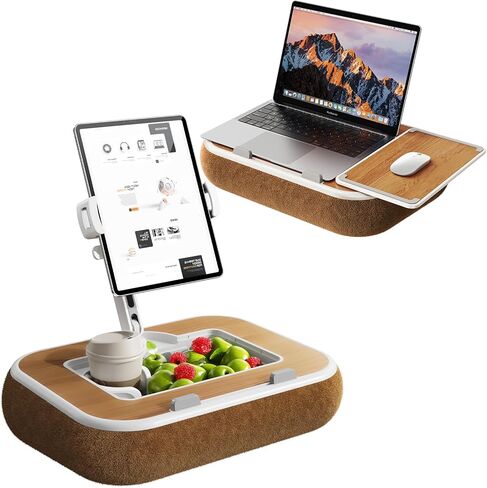Tablet Pillow Stand,Phone Holder for Bed,Laptop Lap Desk with Snack Bowl,360° Rotating Clip Compatible with 4.7-13" iPad/Kindle/Phone,11-15" Laptop,Hands-Free Reading and Relaxation on Bed(Khaki) in Saudi Arabia