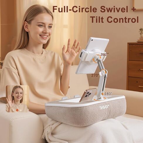 Tablet Pillow Stand,Phone Holder for Bed,Laptop Lap Desk with Snack Bowl,360° Rotating Clip Compatible with 4.7-13" iPad/Kindle/Phone,11-15" Laptop,Hands-Free Reading and Relaxation on Bed(Khaki) in Saudi Arabia