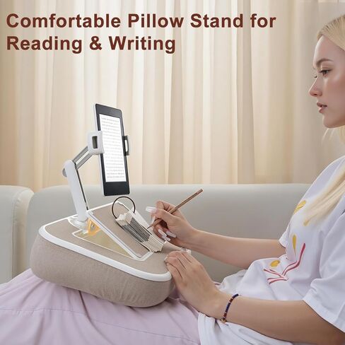 Tablet Pillow Stand,Phone Holder for Bed,Laptop Lap Desk with Snack Bowl,360° Rotating Clip Compatible with 4.7-13" iPad/Kindle/Phone,11-15" Laptop,Hands-Free Reading and Relaxation on Bed(Khaki) in Saudi Arabia