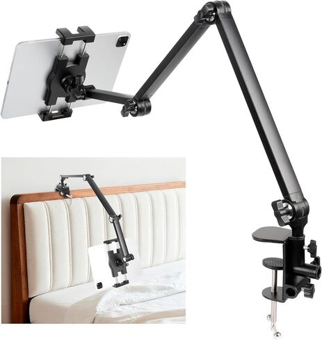 Tablet Stand Holder for Desk and Bed, Adjustable Aluminum Foldable Arm iPad Mount Clamp on Table Compatible with iPad Air Mini, Galaxy Tabs, 4.7-12.9" Tablets and Phones in Saudi Arabia