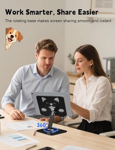 Adjustable Tablet Stand for iPad - 360° Rotating Aluminum Desk Holder, Foldable Stable Stand for iPad Pro 12.9/11,Home Office & Travel,Great Gift for Mom & Teens, Black in Saudi Arabia