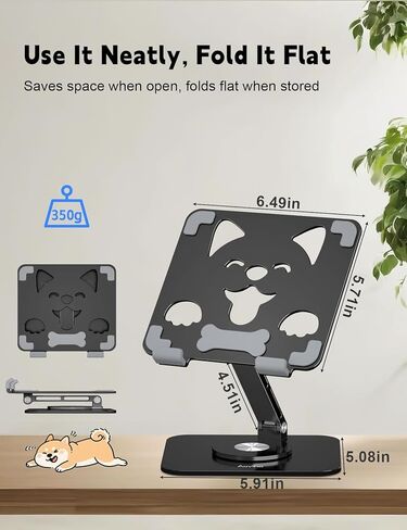 Adjustable Tablet Stand for iPad - 360° Rotating Aluminum Desk Holder, Foldable Stable Stand for iPad Pro 12.9/11,Home Office & Travel,Great Gift for Mom & Teens, Black in Saudi Arabia