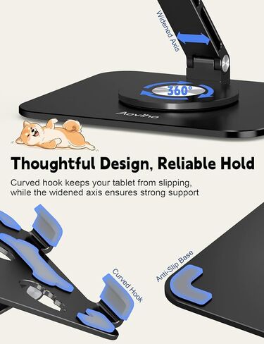 Adjustable Tablet Stand for iPad - 360° Rotating Aluminum Desk Holder, Foldable Stable Stand for iPad Pro 12.9/11,Home Office & Travel,Great Gift for Mom & Teens, Black in Saudi Arabia