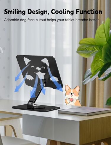 Adjustable Tablet Stand for iPad - 360° Rotating Aluminum Desk Holder, Foldable Stable Stand for iPad Pro 12.9/11,Home Office & Travel,Great Gift for Mom & Teens, Black in Saudi Arabia