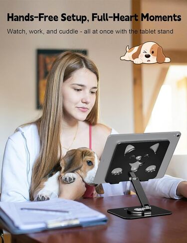 Adjustable Tablet Stand for iPad - 360° Rotating Aluminum Desk Holder, Foldable Stable Stand for iPad Pro 12.9/11,Home Office & Travel,Great Gift for Mom & Teens, Black in Saudi Arabia