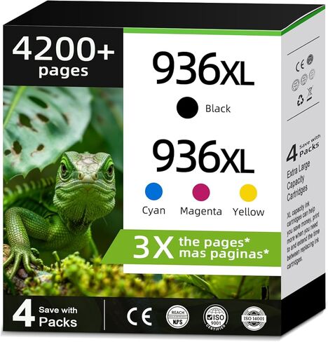خراطيش حبر 936XL 936e بديلة باللون الأسود لـ HP 936 XL HP936 HP936e HP936XL Combo لـ OfficeJet Pro 9125e 9135e 9120e 9122e 9128e 9110 9120b 9120 9110b 9130 9130e 9110e طابعة 9130b (4 عبوات) in Kuwait