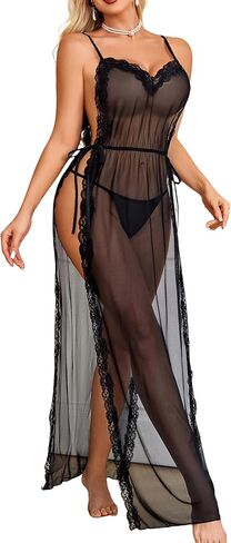 Avidlove Women Lingerie Sexy Nightgowns Lace Babydoll Mesh Sleepwear Long Lingerie Dress Side Split Nightdress S-XXL in Saudi Arabia