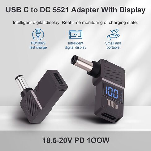 USB C to DC 5.5 x 2.1mm Power Charging Adapter Type C Female to DC 5521 Adapter with Digital Display 100W, for Tablet, PC, IP Camera, Bluetooth Speaker, Webcam Routers in Kuwait