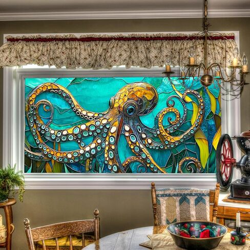Stained Glass Window Film Underwater Sea Shell Starfish Decorative Window Cling Peel and Stick Static Cling Removable Decal for Home Decor in Saudi Arabia