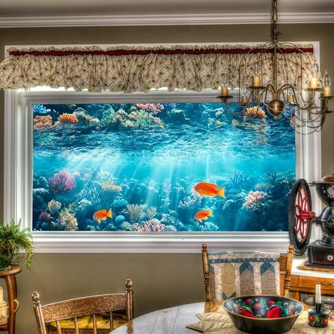 Stained Glass Window Film Underwater Sea Shell Starfish Decorative Window Cling Peel and Stick Static Cling Removable Decal for Home Decor in Saudi Arabia