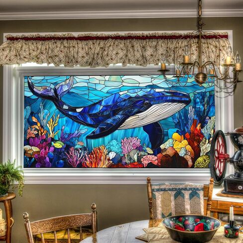 Stained Glass Window Film Underwater Sea Shell Starfish Decorative Window Cling Peel and Stick Static Cling Removable Decal for Home Decor in Saudi Arabia