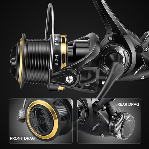 HAUT TON Battle Carp Fishing Reel, 4+1 BB Carbon Fiber Drag Spinning Reels for Saltwater Freshwater Fishing, 26.5 Lbs Powerful Max Drag Baitfeeder Fishing Reels in Saudi Arabia
