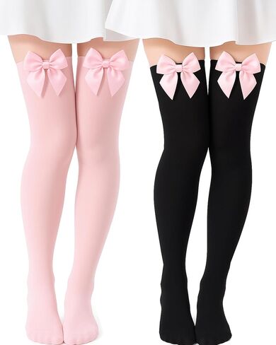 SATINIOR 2 Pairs Valentine's Day Knee High Socks with Bows Mardi Gras Thigh High Socks Highs Stockings over Knee in Saudi Arabia
