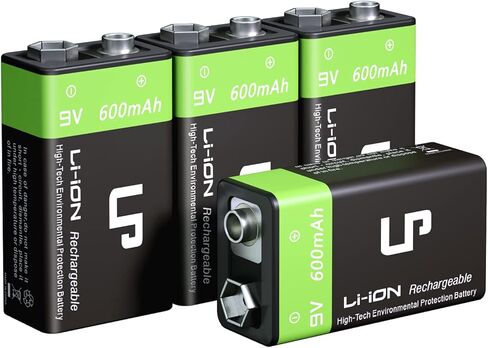 LP 9V Rechargeable Lithium Batteries, 4 Pack 500mAh 9V Battery with Micro USB Charging Station, 9 Volt Long Lasting Rechargeable Battery for Smoke Detector, Electronics & Audio and More in Kuwait