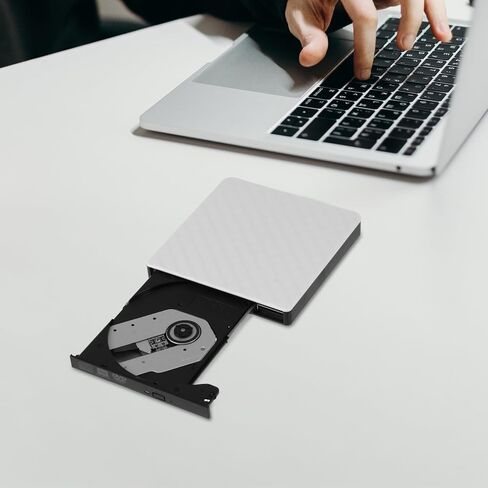 محرك أقراص DVD محمول USB 3.0 ناسخ أقراص DVD خارجي مع ناسخ أقراص مضغوطة لأجهزة الكمبيوتر المحمول وأجهزة الكمبيوتر المكتبية، جهاز إعادة كتابة الأقراص الضوئية باللون الأبيض مناسب للسفر والاستخدام المنزلي in Kuwait
