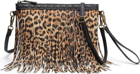 B BRENTANO حقيبة كروس نباتية مهدبة مع حزام قابل للإزالة، محفظة ذات شراشيب على الطراز الغربي. in Kuwait