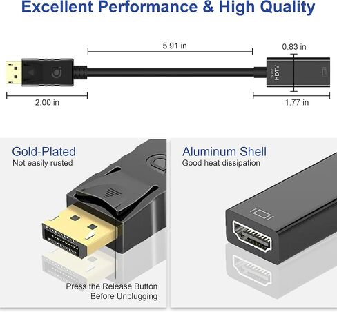 2 منفذ عرض إلى محول HDMI، 4K أحادي الاتجاه DP إلى HDMI (ذكر إلى أنثى)، محول HDMI متوافق مع Dell وHP وLenovo وAMD وNVIDIA والمزيد in Kuwait