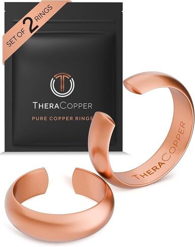 TheraCopper Pure Copper Rings for Women & Men (2-Pack) — 100% Pure Copper Ring — Raw, Solid & Uncoated Authentic Handmade Open-End Adjustable Ayurvedic Jewelry Rings (S/M + L/XL) in Saudi Arabia
