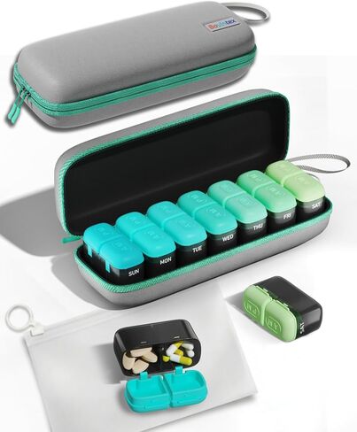 Weekly Pill Organizer 2 Times a Day, 7 Day Travel Medicine Pill Organizer with Moisture-Proof Silicone Lid, AM PM Daily Pill Bottle for Vitamins & Supplements, Pocket-Size Pill Case(Purple) in Saudi Arabia