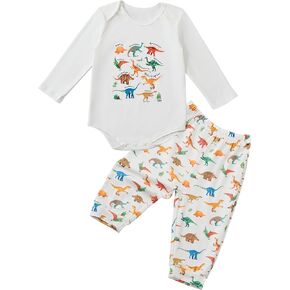 Toddler Baby Colorful Dinosaur Long Sleeve Snap Closure Romper Top Jogger Pants Set Cute Fall Outfits in Kuwait