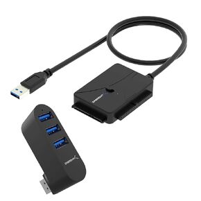 3 Port Aluminum Mini USB 3.0 Hub [90°/180° Degree Rotatable]+ USB 3.0 to SSD/SATA/IDE 2.5/3.5/5.25-INCH Hard Drive Converter with UL Power Supply in Kuwait