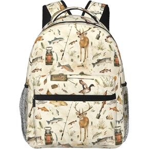 Outdoor Adventure Casual Backpack, Lightweight Laptop Bag Daypack, Deer Fish and Gear Backpacks for Women Men Teens Students, Hunting Polyester Bookbag Gifts for School Work Travel Hiking in Kuwait