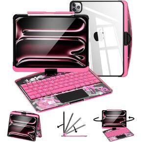 Transparent Keyboard Case for iPad 11th A16(2025)/10th(2022),360°Rotating,7-Color Backlit Wireless Keyboard with Touchpad,Pencil Holder,White in Saudi Arabia