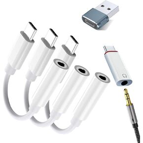 USB C to 3.5mm Audio Adapter, USB C to Headphone Jack Adapter, for iPhone17 16 15 MacBook, Type C Aux Audio Dongle Cable Cord Compatible. with USB A to C Adapter (White-5Pack) in Saudi Arabia