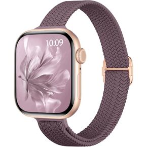 حزام رفيع مضفر قابل للتمدد متوافق مع أساور ساعة Apple 40 مم 41 مم 42 مم 38 مم 44 مم 45 مم 46 مم 49 مم للنساء والرجال، حزام معصم رفيع من النايلون المرن لسلسلة iWatch 11 10 9 8 7 6 5 4 3 SE 2 in Kuwait