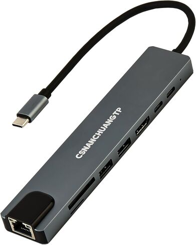 قاعدة توصيل 8 في 1 مع 4K HDMI، 100M BPS RJ45 Ethernet، قارئ بطاقة SD/TF، ​​USB 3.0/2.0، PD 100W، محول USB C Hub Ethernet HDMI لأجهزة MacBook، Huawei، Chromebook، Samsung، HP، Dell والمزيد in Saudi Arabia