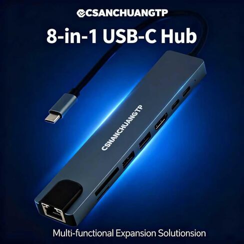 قاعدة توصيل 8 في 1 مع 4K HDMI، 100M BPS RJ45 Ethernet، قارئ بطاقة SD/TF، ​​USB 3.0/2.0، PD 100W، محول USB C Hub Ethernet HDMI لأجهزة MacBook، Huawei، Chromebook، Samsung، HP، Dell والمزيد in Saudi Arabia