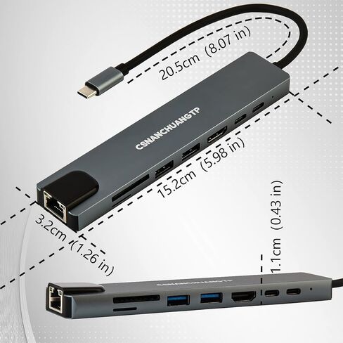 قاعدة توصيل 8 في 1 مع 4K HDMI، 100M BPS RJ45 Ethernet، قارئ بطاقة SD/TF، ​​USB 3.0/2.0، PD 100W، محول USB C Hub Ethernet HDMI لأجهزة MacBook، Huawei، Chromebook، Samsung، HP، Dell والمزيد in Saudi Arabia