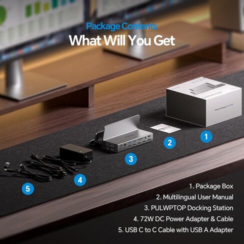 محطة إرساء ثلاثية الشاشة 19 في 1 لأجهزة الكمبيوتر المحمول، 3 شاشات عرض 4K مزدوجة الحامل MacBook Pro/Air مع 3 HDMI، 2 DP، 45W PD، 5 USB لأجهزة MacBook M1/M2/M3/M4/M5/Windows (يتطلب برنامج تشغيل) in Kuwait