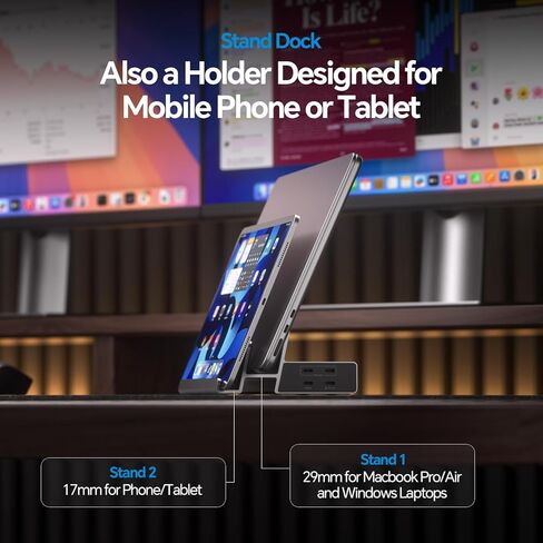 محطة إرساء ثلاثية الشاشة 19 في 1 لأجهزة الكمبيوتر المحمول، 3 شاشات عرض 4K مزدوجة الحامل MacBook Pro/Air مع 3 HDMI، 2 DP، 45W PD، 5 USB لأجهزة MacBook M1/M2/M3/M4/M5/Windows (يتطلب برنامج تشغيل) in Kuwait