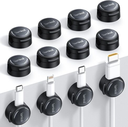 12Pack Magnetic Cord Organizer Cable Clips - Lamicall [Crystal-Clear] Desk Cable Managment for Phone Charging Cord, Adhesive Wire Holder for Home Office Nightstand, Christmas Organizer Accessories in Kuwait