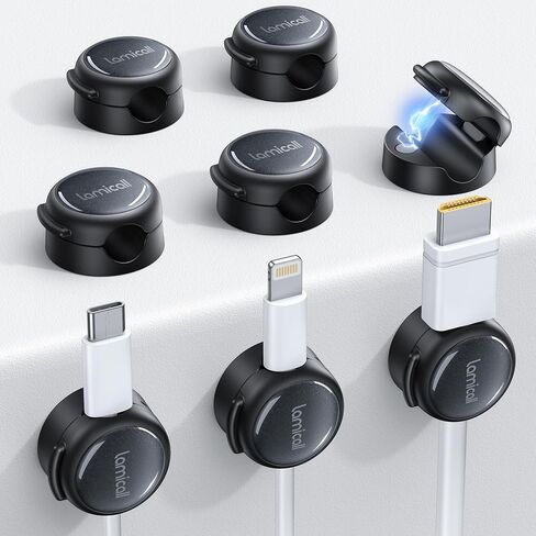 12Pack Magnetic Cord Organizer Cable Clips - Lamicall [Crystal-Clear] Desk Cable Managment for Phone Charging Cord, Adhesive Wire Holder for Home Office Nightstand, Christmas Organizer Accessories in Kuwait