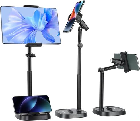 UTEBIT Tablet Stand for Desk, Adjustable Angle Height Cell Phone Holder 360° Rotation Foldable Phone Stand Office Desk Accessories Compatible with 4''-13'' Smartphones iPhone iPad Air Kindle (Black) in Saudi Arabia