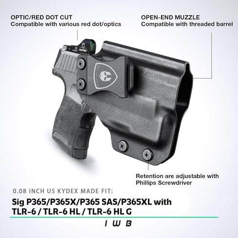 WARRIORLAND IWB Kydex Holster Compatible with Sig Sauer P365/P365X/P365 SAS/P365XL w/TLR-6/6 HL / 6 HL G, Inside Waistband Concealed Carry, Adj. Cant & Retention, Optic Cut,Right Hand in Saudi Arabia