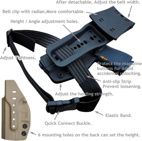 يناسب حافظة OWB Kydex: Glock 19 19x 23 25 32 44 45 Glock 17 22 31 Glock 26 27 33 (Gen1-5) مسدس - حزام خصر خارجي يحمل مشبك حزام 1.5-2 بوصة - Adj. العرض والارتفاع والاحتفاظ غير قادر على ذلك، اتسع المدخل in Kuwait