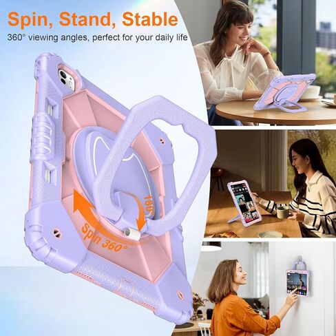 Case for iPad Pro 13 Inch M5 2025/ M4 2024, Ubearkk for iPad Pro 13 Inch case with Screen Protector, 360 Degree Rotating Stand Shoulder Strap Pencil Holder, Shockproof, Purple Pink in Kuwait